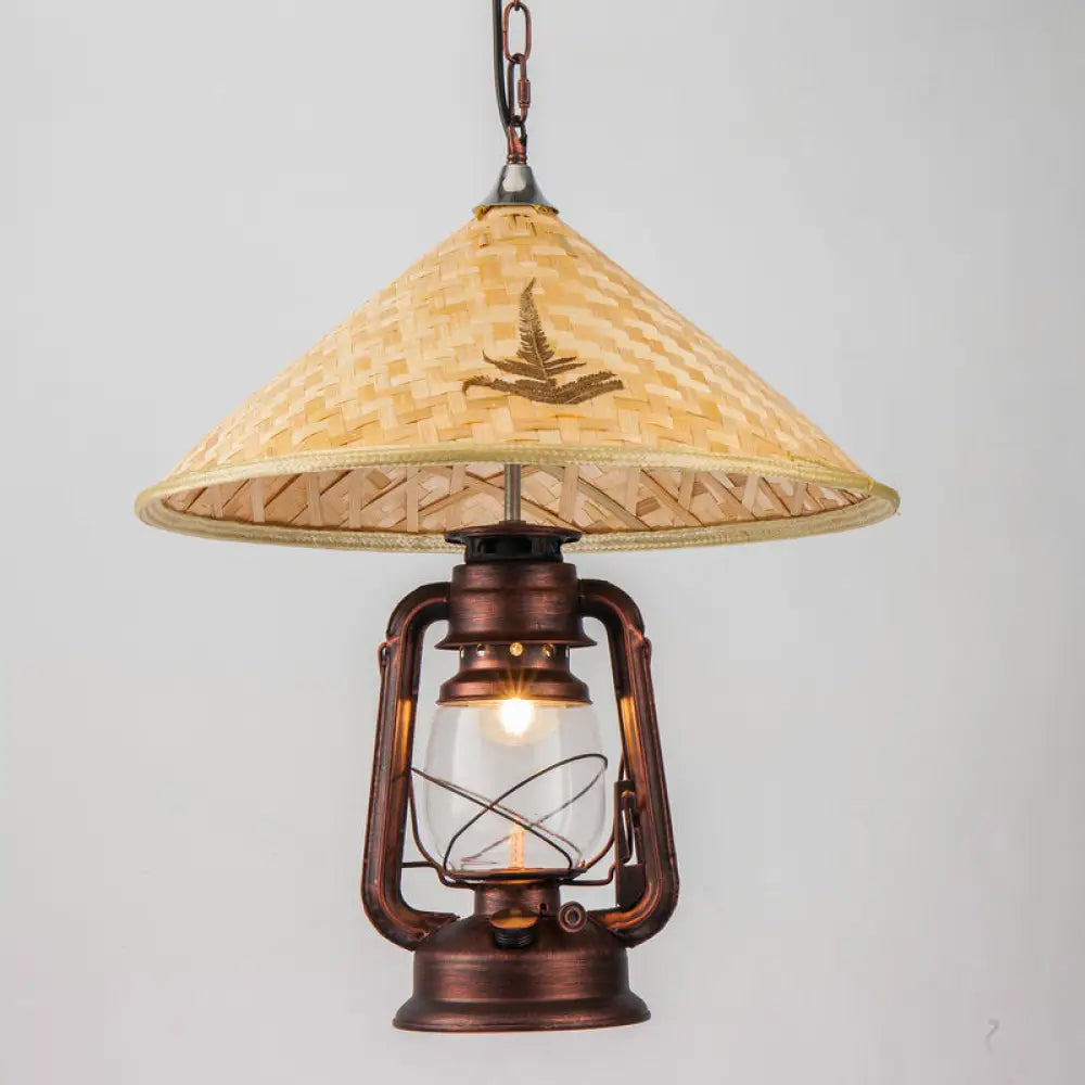 Coastal Lantern Pendant Lamp: Clear Glass Hanging Light Fixture With Bamboo Top Copper / B