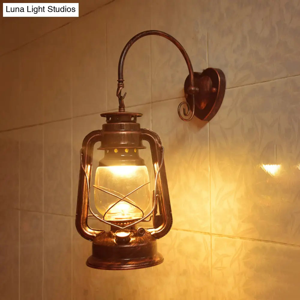 Coastal Lantern Wall Sconce: 1-Bulb Clear Glass Light In Black/Bronze/Copper For Corridor