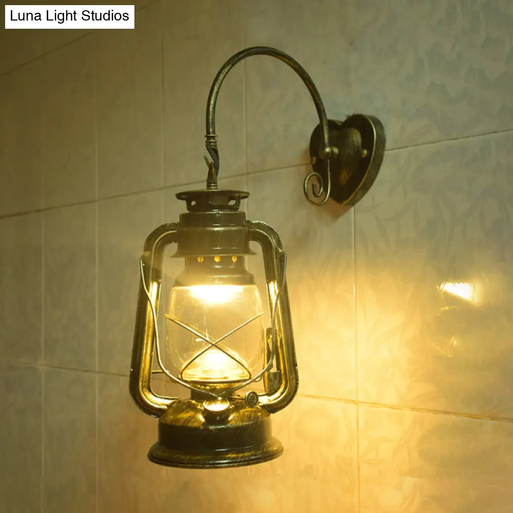 Coastal Lantern Wall Sconce: 1-Bulb Clear Glass Light In Black/Bronze/Copper For Corridor