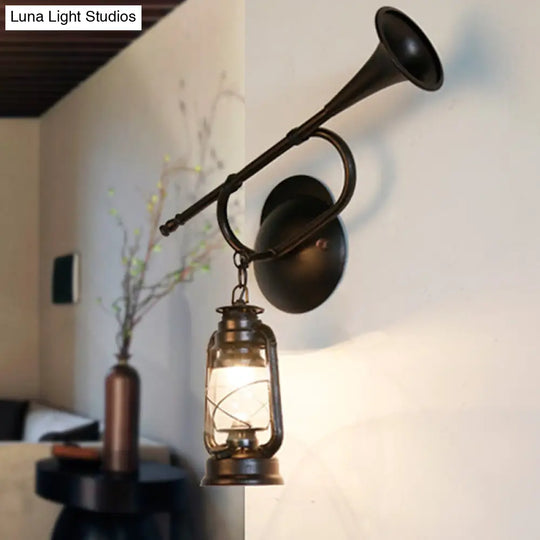 Coastal Lantern Wall Sconce Light In Bronze With Clear Glass And Trumpet Design