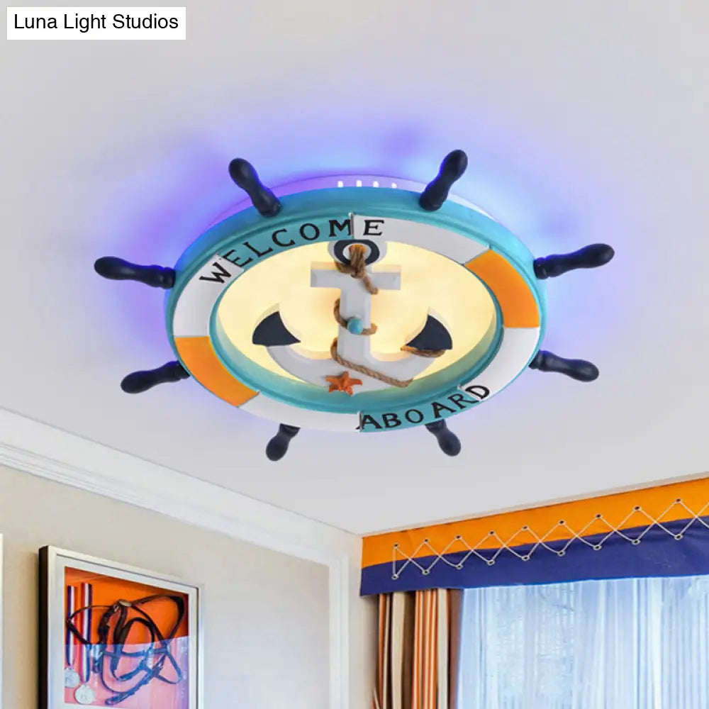 Coastal Led Acrylic Ceiling Flush Lamp In White/Orange/Blue For Bedroom