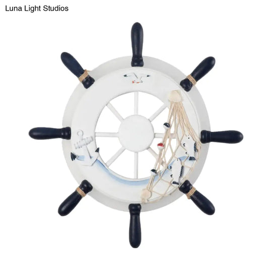 Coastal Led White/Blue Wall Mount Lamp: Rudder Resin Lighting With Round Acrylic Shade In Warm/White