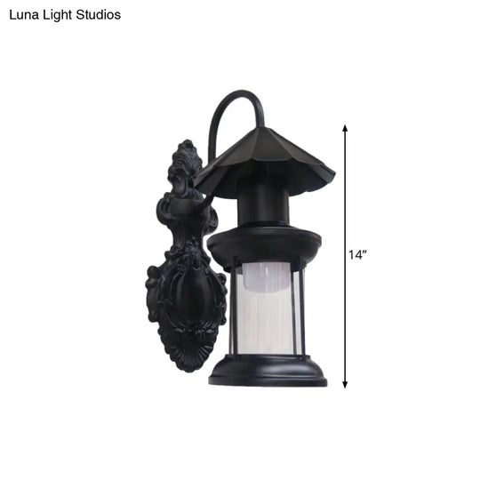 Coastal Outdoor Wall Sconce Lighting: Clear Glass Kerosene Shade With Black/Copper/Bronze Finish