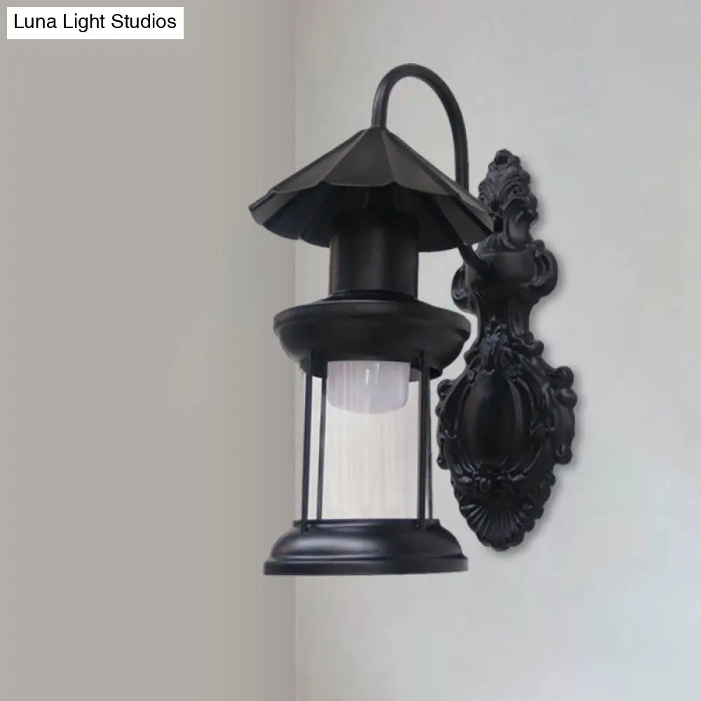 Coastal Outdoor Wall Sconce Lighting: Clear Glass Kerosene Shade With Black/Copper/Bronze Finish