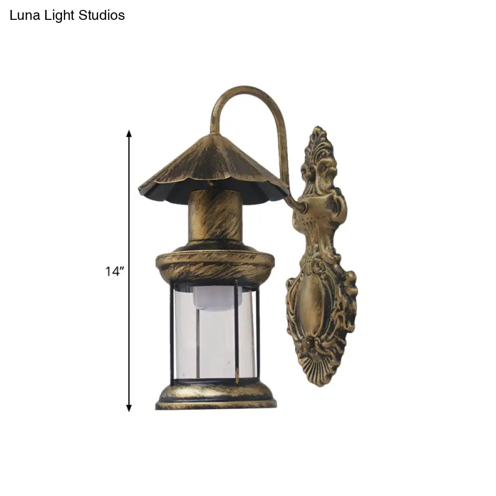 Coastal Outdoor Wall Sconce Lighting: Clear Glass Kerosene Shade With Black/Copper/Bronze Finish