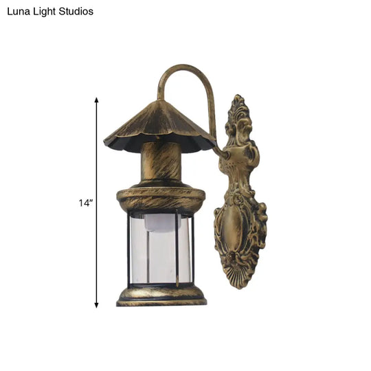 Coastal Outdoor Wall Sconce Lighting: Clear Glass Kerosene Shade With Black/Copper/Bronze Finish