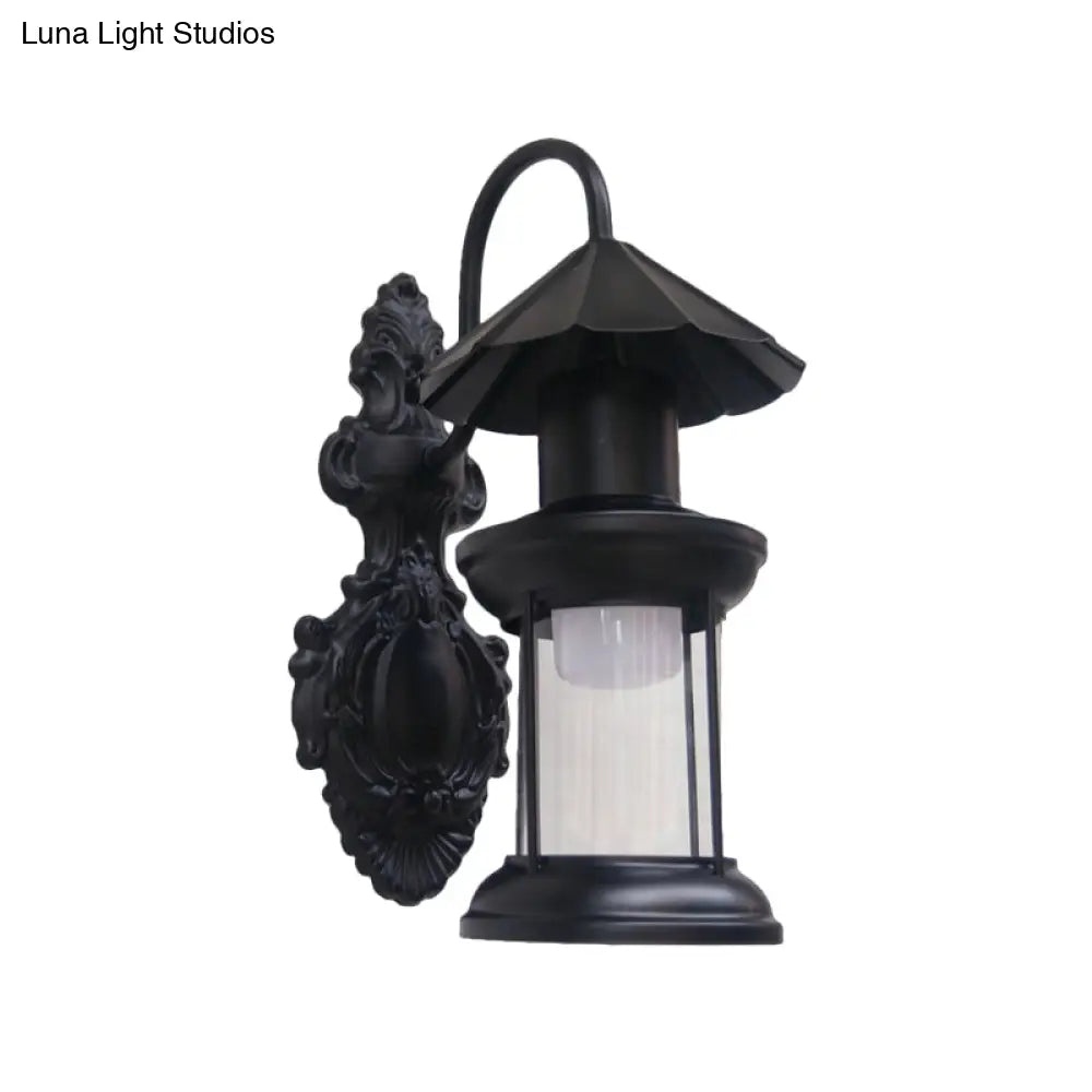 Coastal Outdoor Wall Sconce Lighting: Clear Glass Kerosene Shade With Black/Copper/Bronze Finish