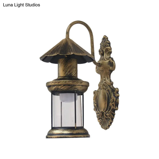 Coastal Outdoor Wall Sconce Lighting: Clear Glass Kerosene Shade With Black/Copper/Bronze Finish