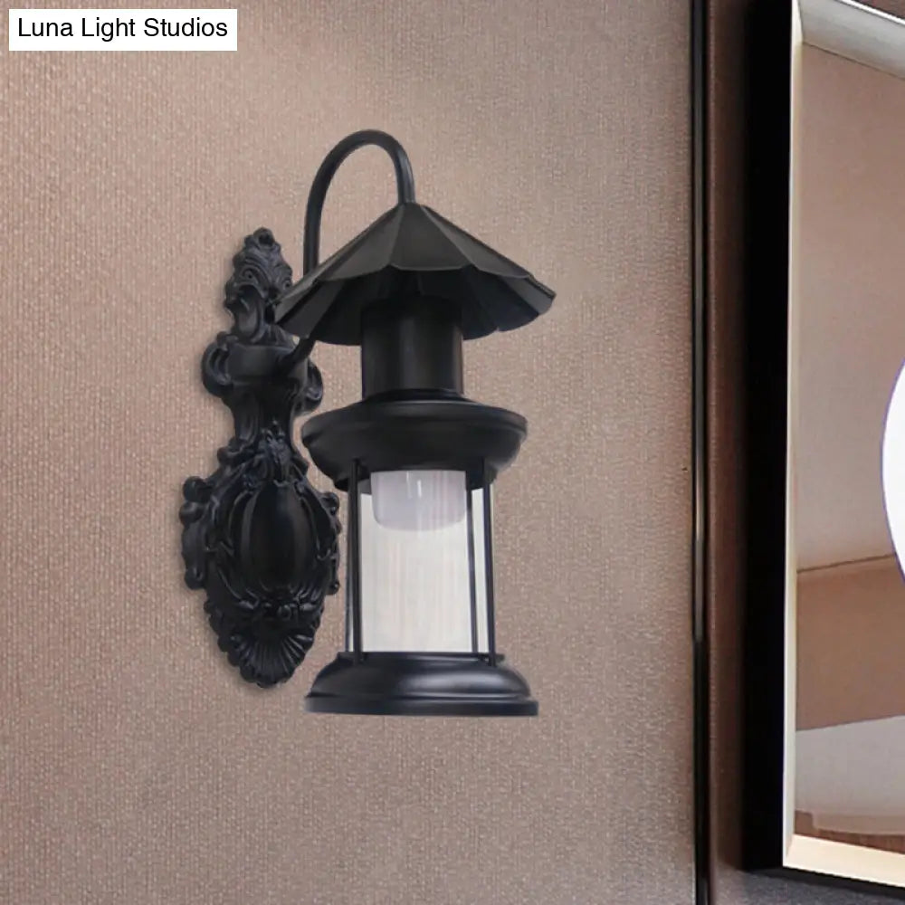 Coastal Outdoor Wall Sconce Lighting: Clear Glass Kerosene Shade With Black/Copper/Bronze Finish