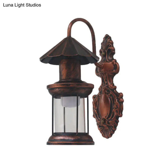 Coastal Outdoor Wall Sconce Lighting: Clear Glass Kerosene Shade With Black/Copper/Bronze Finish