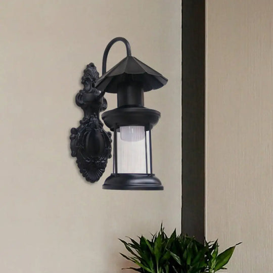 Coastal Outdoor Wall Sconce Lighting: Clear Glass Kerosene Shade With Black/Copper/Bronze Finish