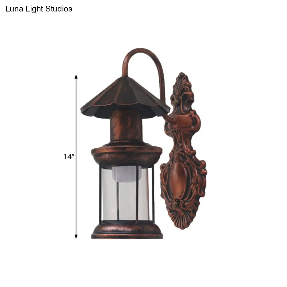 Coastal Outdoor Wall Sconce Lighting: Clear Glass Kerosene Shade With Black/Copper/Bronze Finish