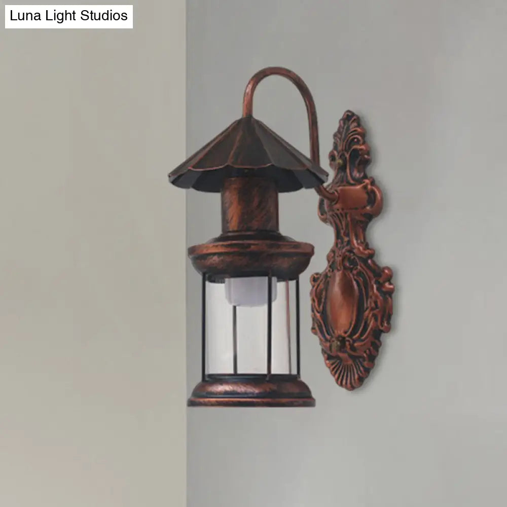 Coastal Outdoor Wall Sconce Lighting: Clear Glass Kerosene Shade With Black/Copper/Bronze Finish