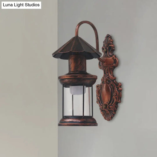 Coastal Outdoor Wall Sconce Lighting: Clear Glass Kerosene Shade With Black/Copper/Bronze Finish