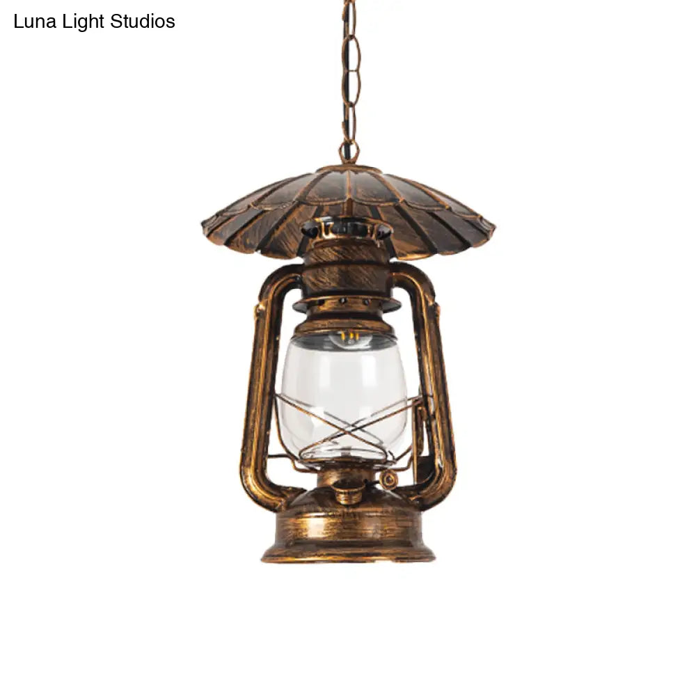 Coastal Metal Pendant Lighting With Clear Glass Shade - 1-Head Hanging Lamp For Restaurants In