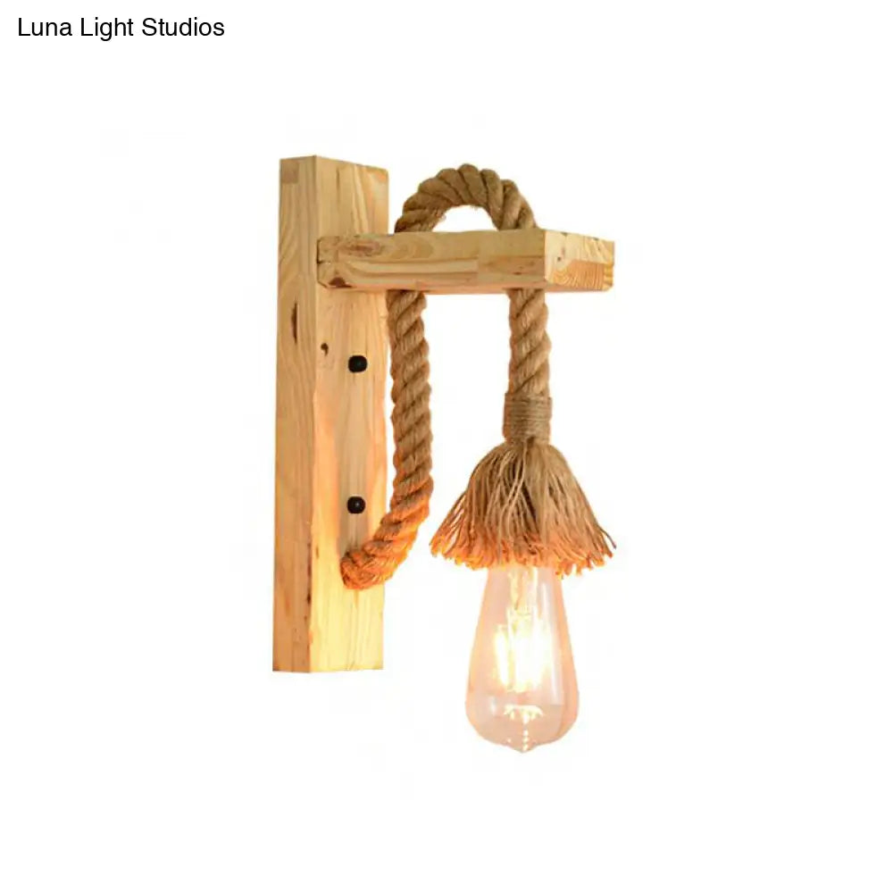 Coastal Rope Exposed Bulb Sconce - Red/Brown/Wood Wall Mounted Lamp