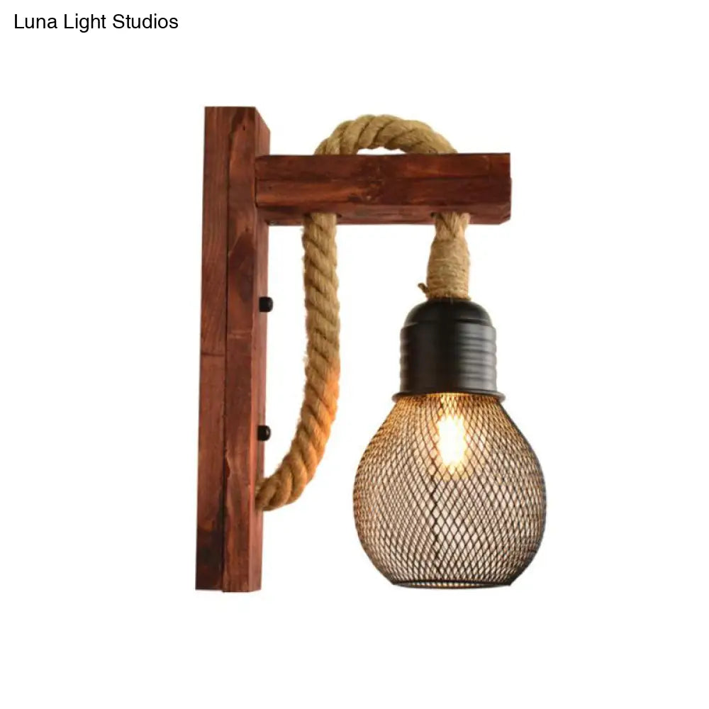 Coastal Rope Exposed Bulb Sconce - Red/Brown/Wood Wall Mounted Lamp