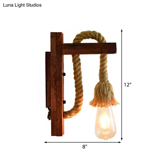 Coastal Rope Exposed Bulb Sconce - Red/Brown/Wood Wall Mounted Lamp