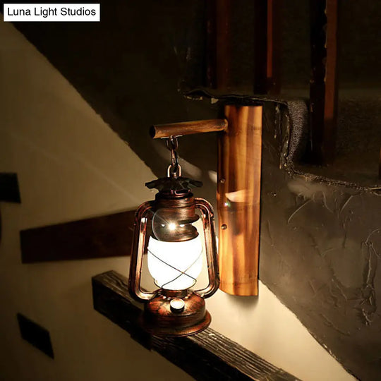 Coastal Rustic Lantern Wall Sconce With Clear Glass & Wooden Backplate For Corridor Lighting