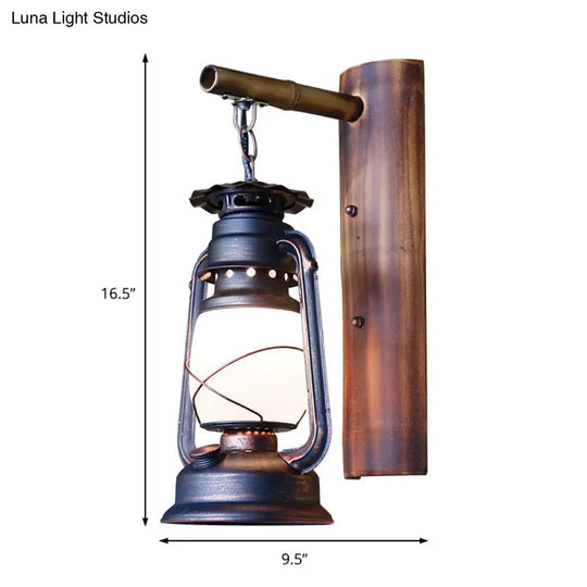 Coastal Rustic Lantern Wall Sconce With Clear Glass & Wooden Backplate For Corridor Lighting