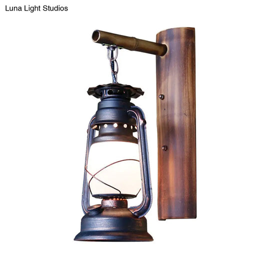 Coastal Rustic Lantern Wall Sconce With Clear Glass & Wooden Backplate For Corridor Lighting