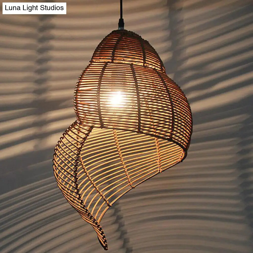 Coastal Rattan Spiral Shell Pendant Light Kit - Single-Bulb Coffee/Beige 10/12/14 Wide