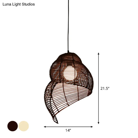 Coastal Single-Bulb Rattan Pendant Light Kit - Spiral Shell Shaped Coffee/Beige 10’/12’/14’ Wide