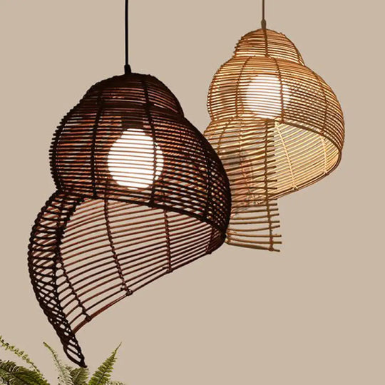 Coastal Single-Bulb Rattan Pendant Light Kit - Spiral Shell Shaped Coffee/Beige 10’/12’/14’