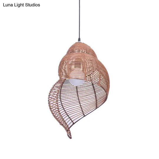 Coastal Rattan Spiral Shell Pendant Light Kit - Single-Bulb Coffee/Beige 10/12/14 Wide Beige / 10