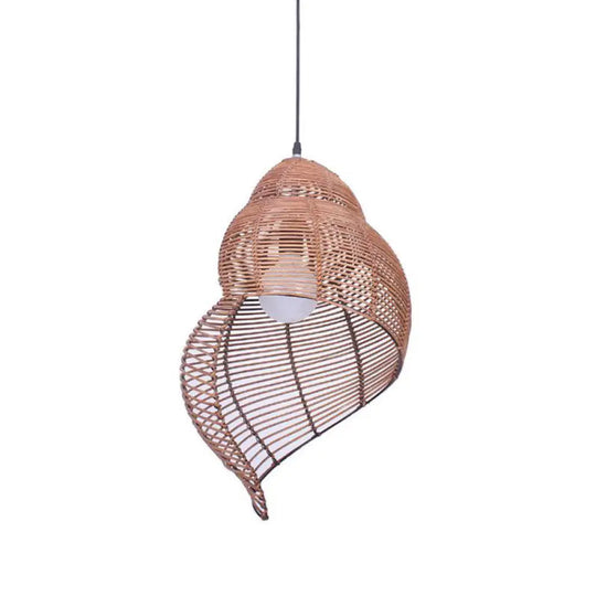 Coastal Single-Bulb Rattan Pendant Light Kit - Spiral Shell Shaped Coffee/Beige 10’/12’/14’