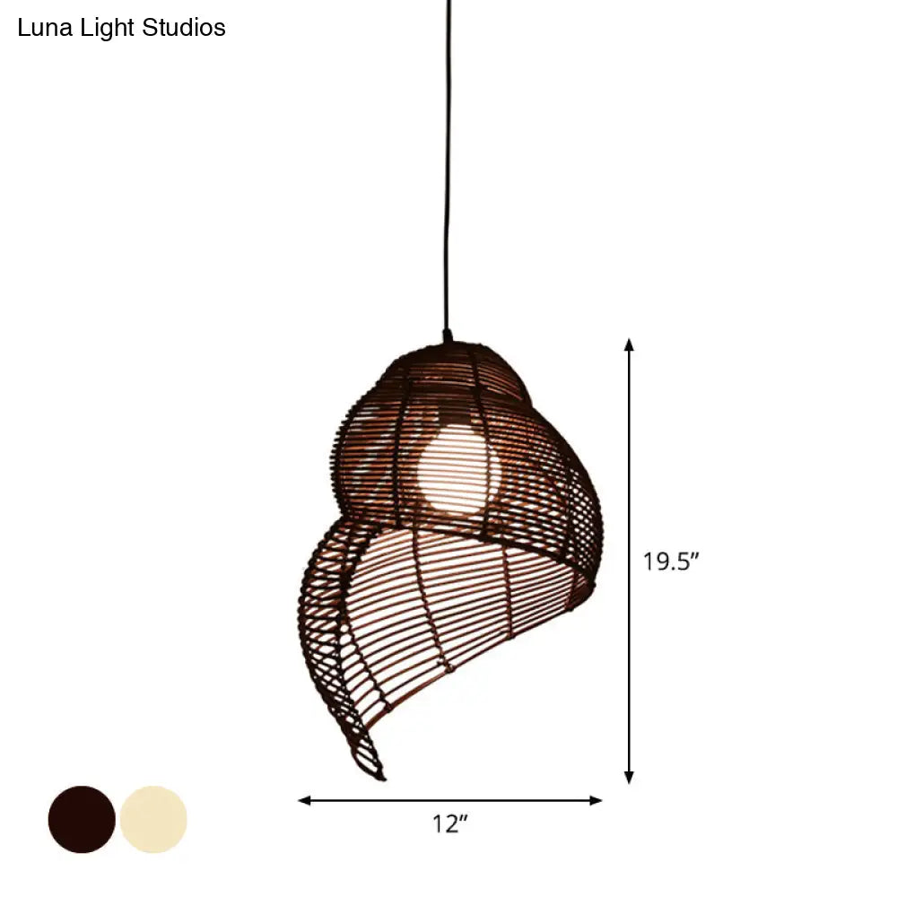 Coastal Single-Bulb Rattan Pendant Light Kit - Spiral Shell Shaped Coffee/Beige 10’/12’/14’ Wide