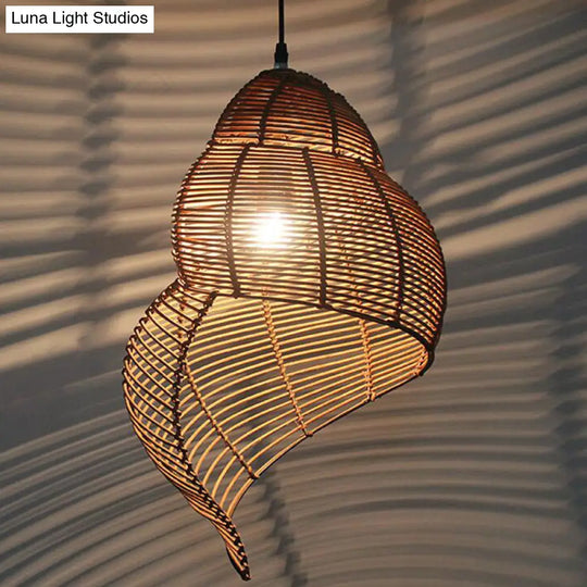 Coastal Single-Bulb Rattan Pendant Light Kit - Spiral Shell Shaped Coffee/Beige 10’/12’/14’ Wide