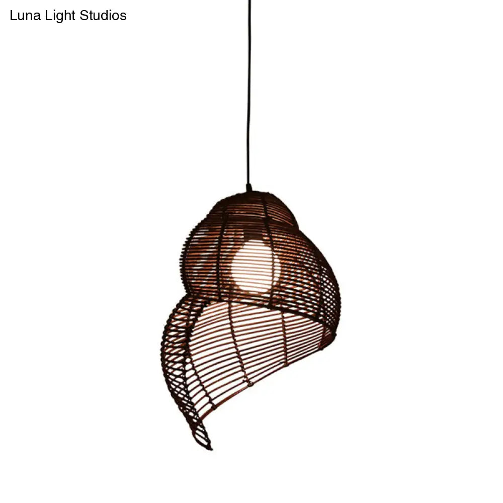 Coastal Single-Bulb Rattan Pendant Light Kit - Spiral Shell Shaped Coffee/Beige 10’/12’/14’ Wide