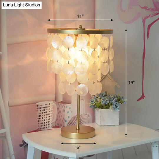 Coastal Style 2-Layer Shell Table Lamp 2-Bulb Night Light For Girls Bedroom In Gold