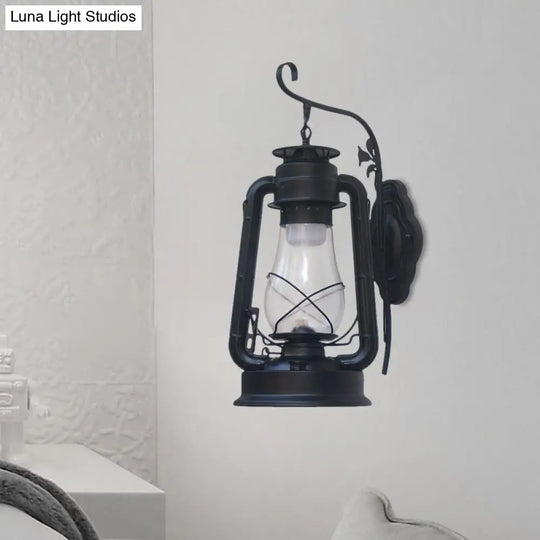 Coastal Style Wall Mounted Kerosene Light Fixture With Clear Glass - Available In Black Bronze Or