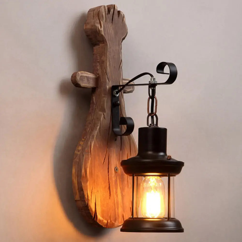 Coastal Wood Wall Lamp With Shaded Glass And Single-Bulb For Restaurant Ambience / D