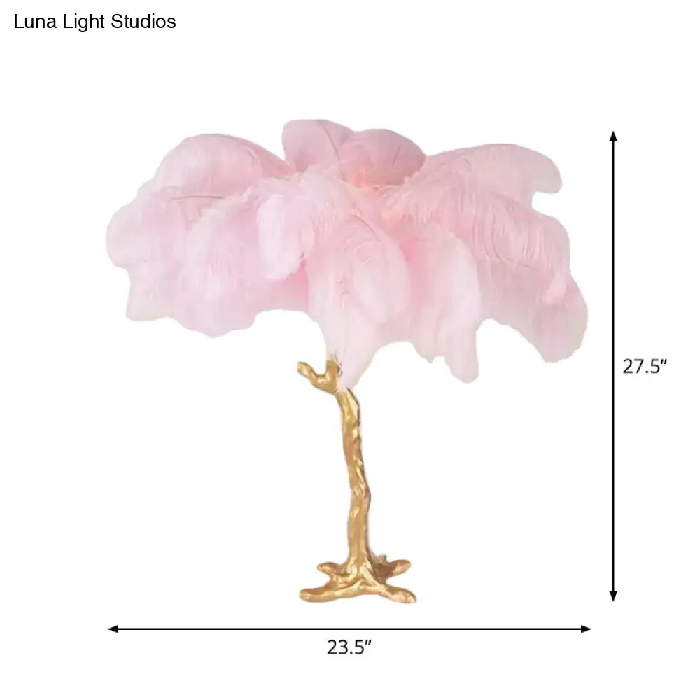 Coconut Tree Night Lamp: Artistic Feather Design Pink And Gold - Perfect Living Room Table Light