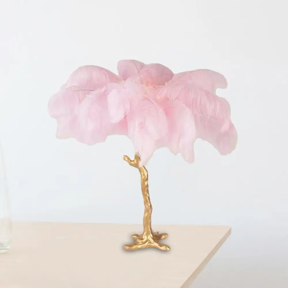 Coconut Tree Night Lamp: Artistic Feather Design Pink And Gold - Perfect Living Room Table Light