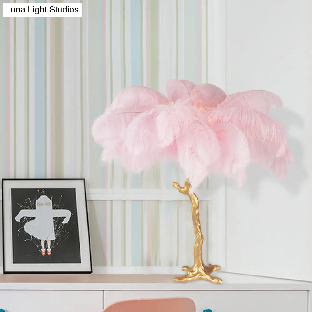 Coconut Tree Night Lamp: Modern Pink Feather Table Light For Creative Living Room Decor