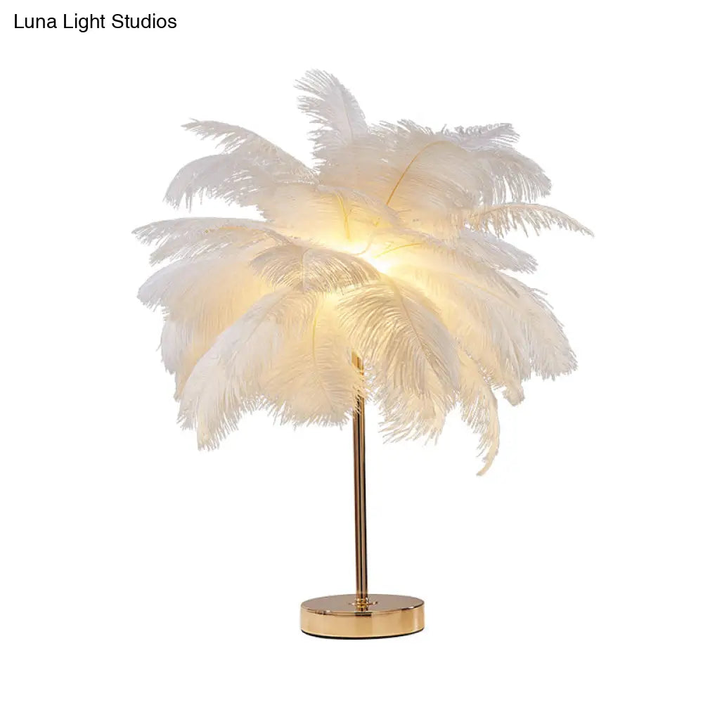 Coconut Tree Shaped Night Light With Decorative Feather - 1 Head Accent Table Lamp For Living Room