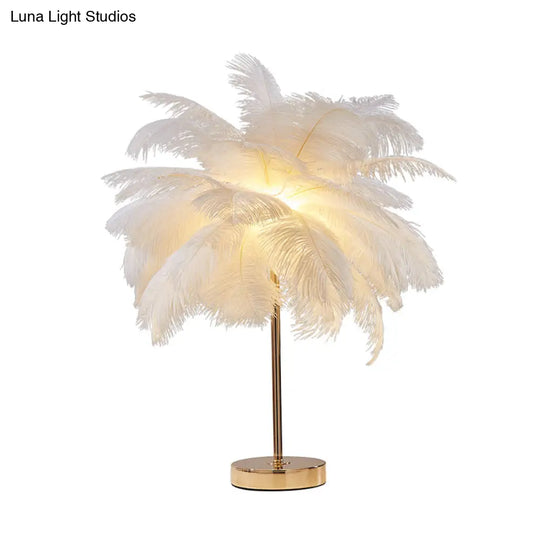 Coconut Tree Shaped Night Light With Decorative Feather - 1 Head Accent Table Lamp For Living Room