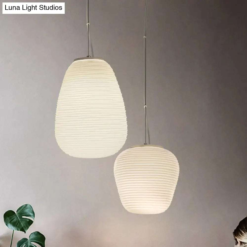 Cocoon Pendant Ceiling Light Post Modern Ribbed Glass 1 White Hanging