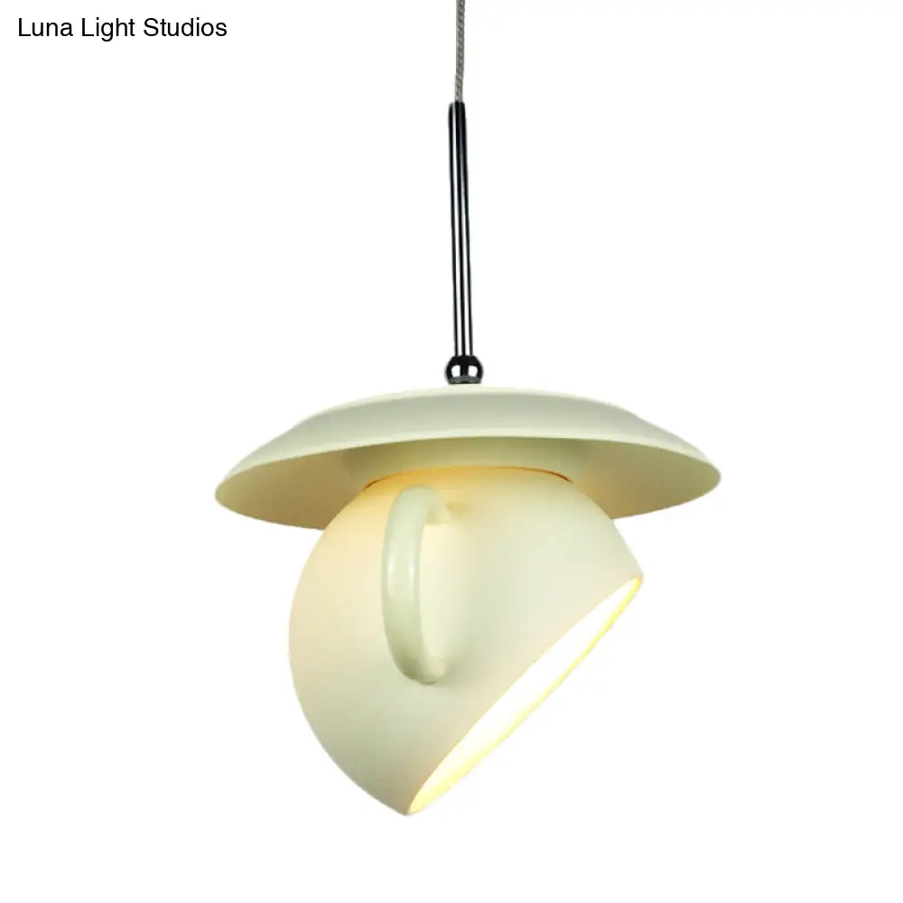 Coffee Cup Macaron Pendant Light With Cement Shade - White/Blue/Yellow Finish Led Ceiling Lamp