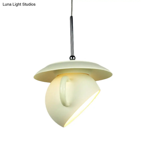 Coffee Cup Macaron Pendant Light With Cement Shade - White/Blue/Yellow Finish Led Ceiling Lamp