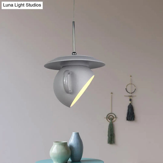 Modern Macaron Coffee Cup Led Ceiling Lamp With Cement Shade - White/Blue/Yellow Finish Grey