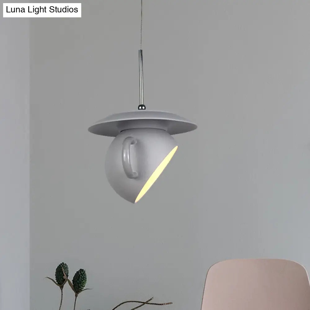 Coffee Cup Macaron Pendant Light With Cement Shade - White/Blue/Yellow Finish Led Ceiling Lamp