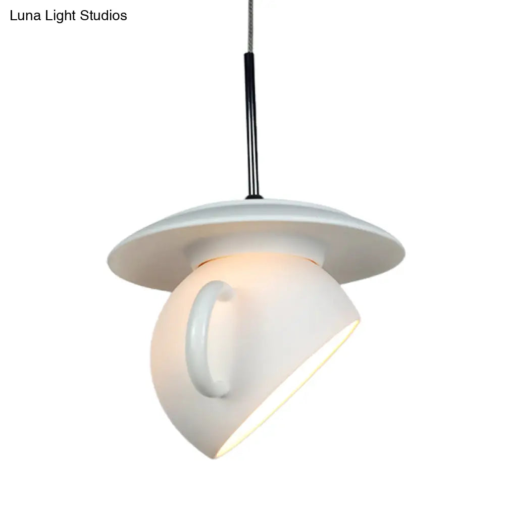 Coffee Cup Macaron Pendant Light With Cement Shade - White/Blue/Yellow Finish Led Ceiling Lamp