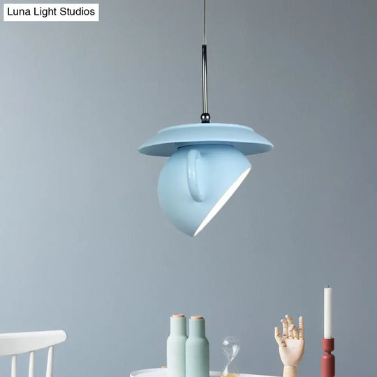 Modern Macaron Coffee Cup Led Ceiling Lamp With Cement Shade - White/Blue/Yellow Finish Blue