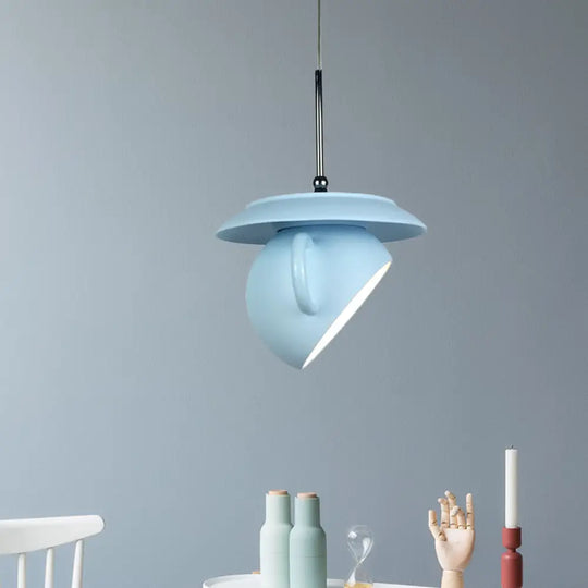 Coffee Cup Macaron Pendant Light With Cement Shade - White/Blue/Yellow Finish Led Ceiling Lamp