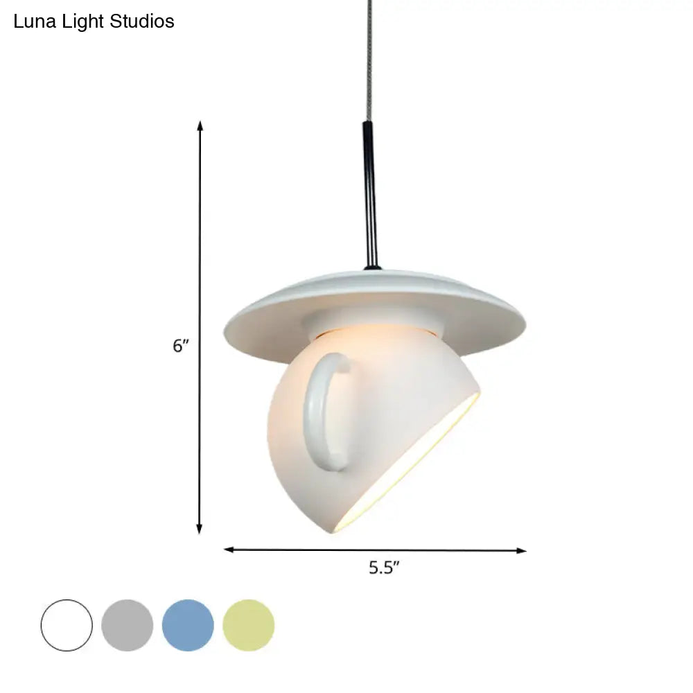 Modern Macaron Coffee Cup Led Ceiling Lamp With Cement Shade - White/Blue/Yellow Finish